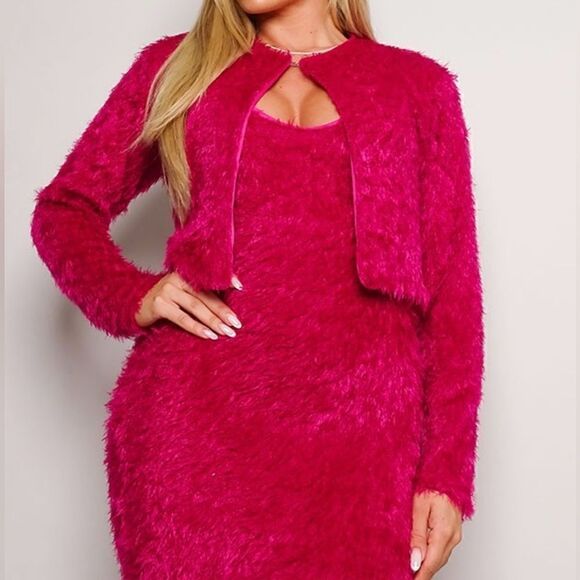 Hot Pink Fuzzy cardigan - Picture 1 of 10